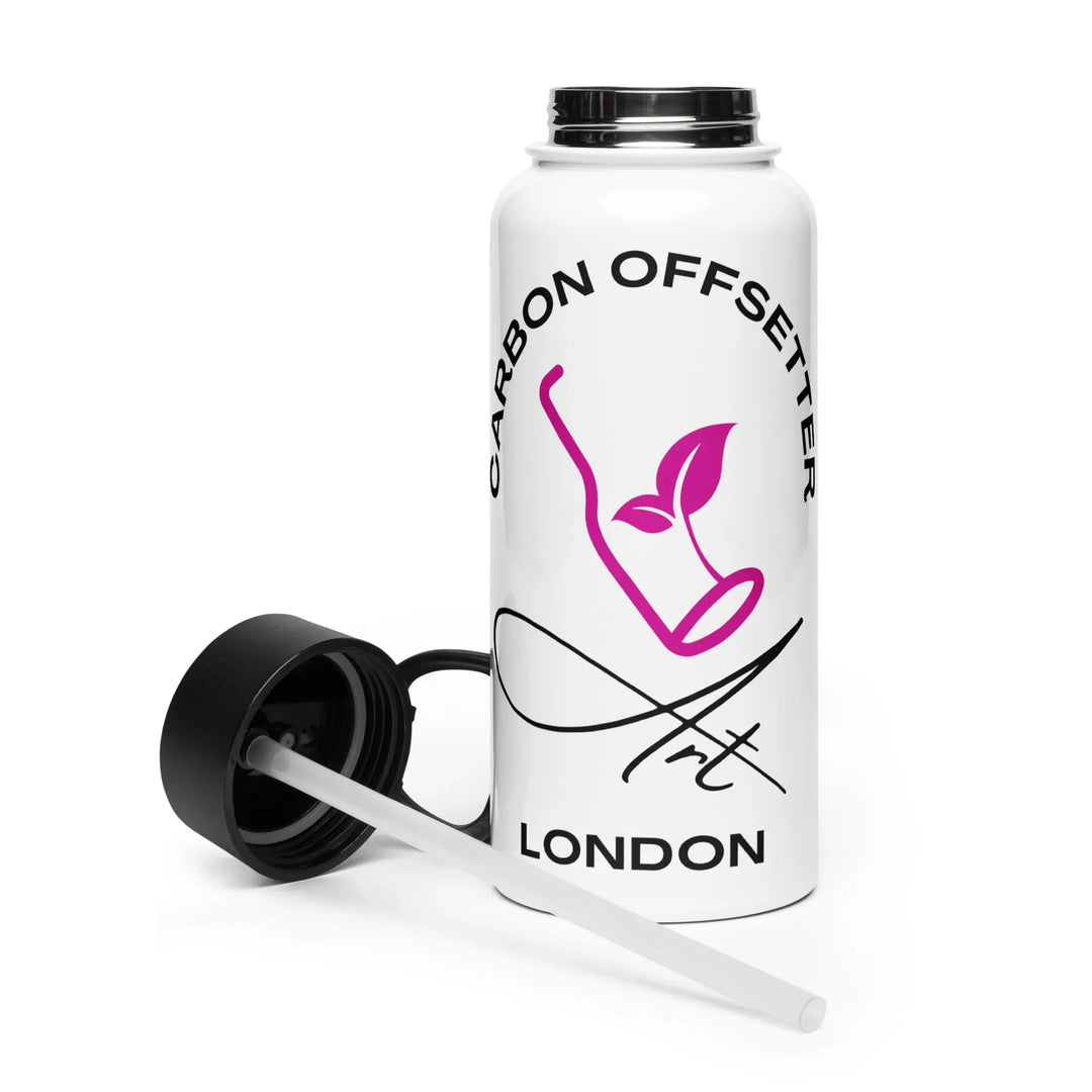 Stainless steel water bottle with a straw lid | Podcast Pixels Marketing & Neuroscience Room GeorgeKenny Design