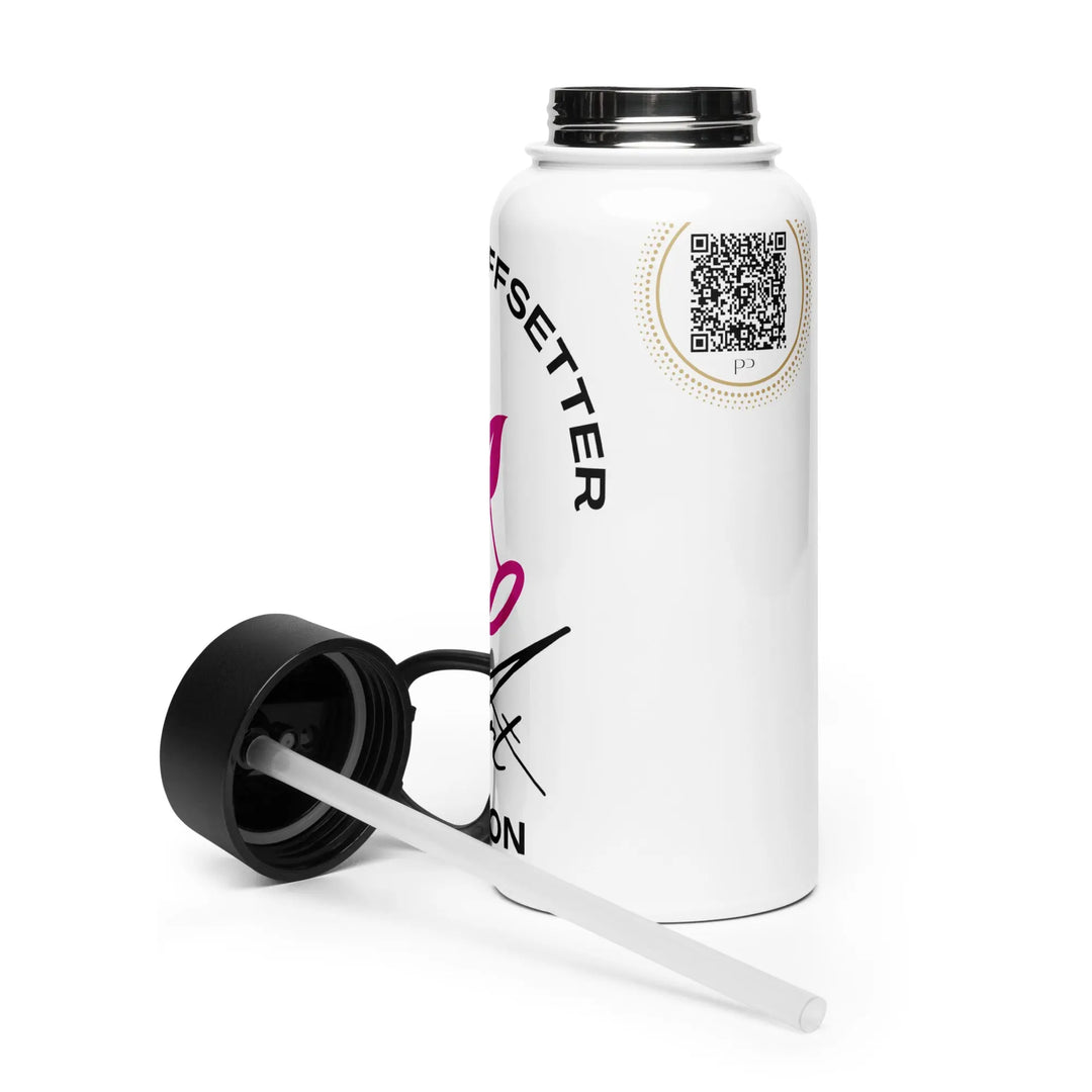 Stainless steel water bottle with a straw lid | Podcast Pixels Marketing & Neuroscience Room GeorgeKenny Design